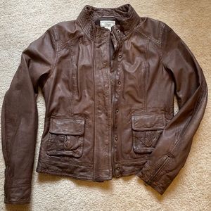 Lucky Brand Brown Leather Bomber Jacket